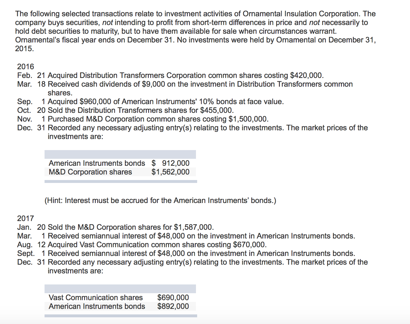 1. Prepare the appropriate journal entry for each transaction or event during