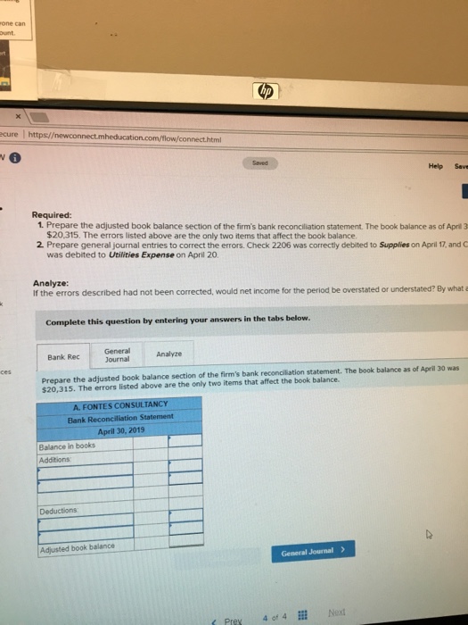 the bank reconciliation process at A. Fontes Consultancy on May 2, 2019,