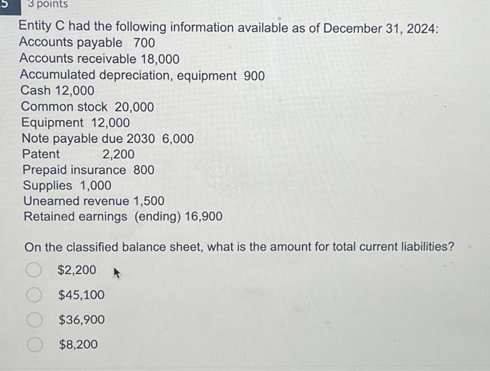  3 points Entity C had the following information available as of