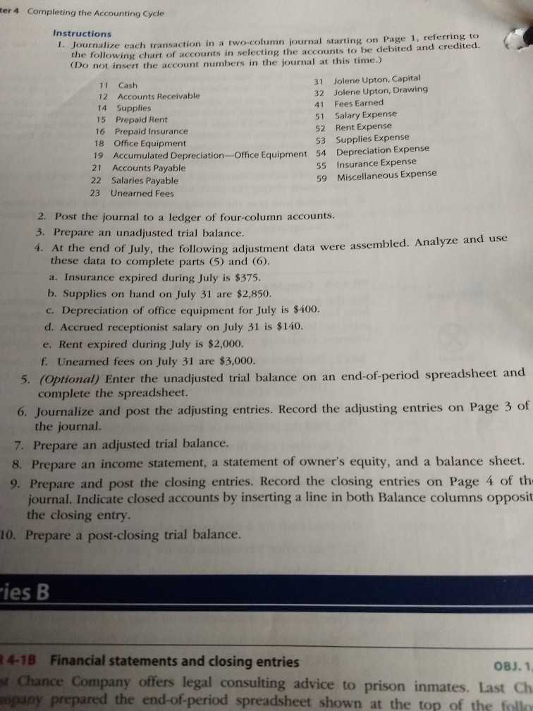PR 4-5A Complete accounting cycle For the past several years, Jolene Upton