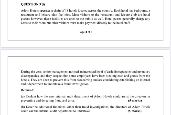 this is an audit queation QUESTION 3 (i) Adom Hotels operates a