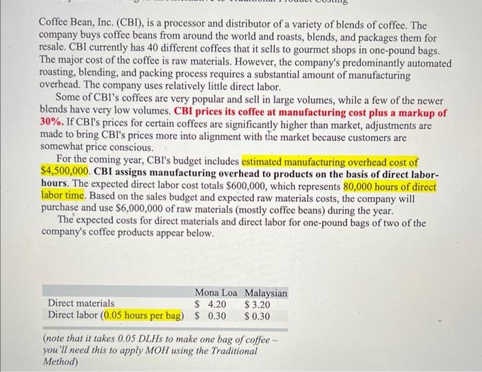 question as well thank you! Project #1 (20 points) Activity-Based Costing Directions: