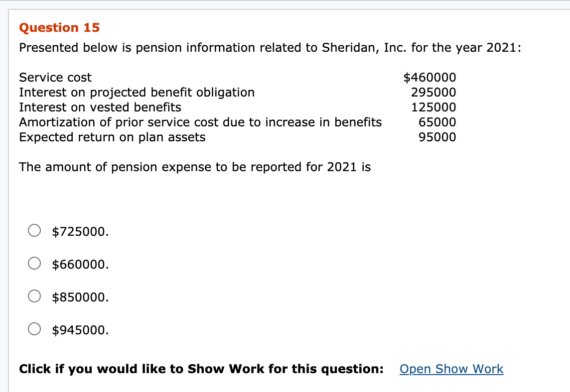  Question 15 Presented below is pension information related to Sheridan, Inc.