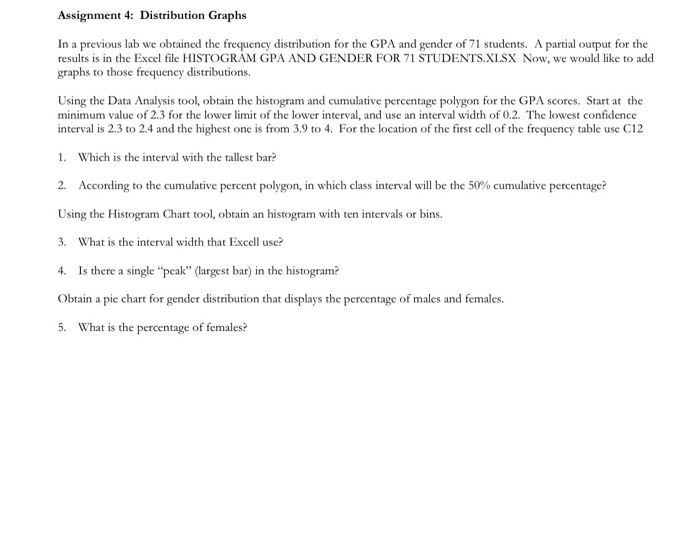  Assignment 4: Distribution Graphs In a previous lab we obtained the
