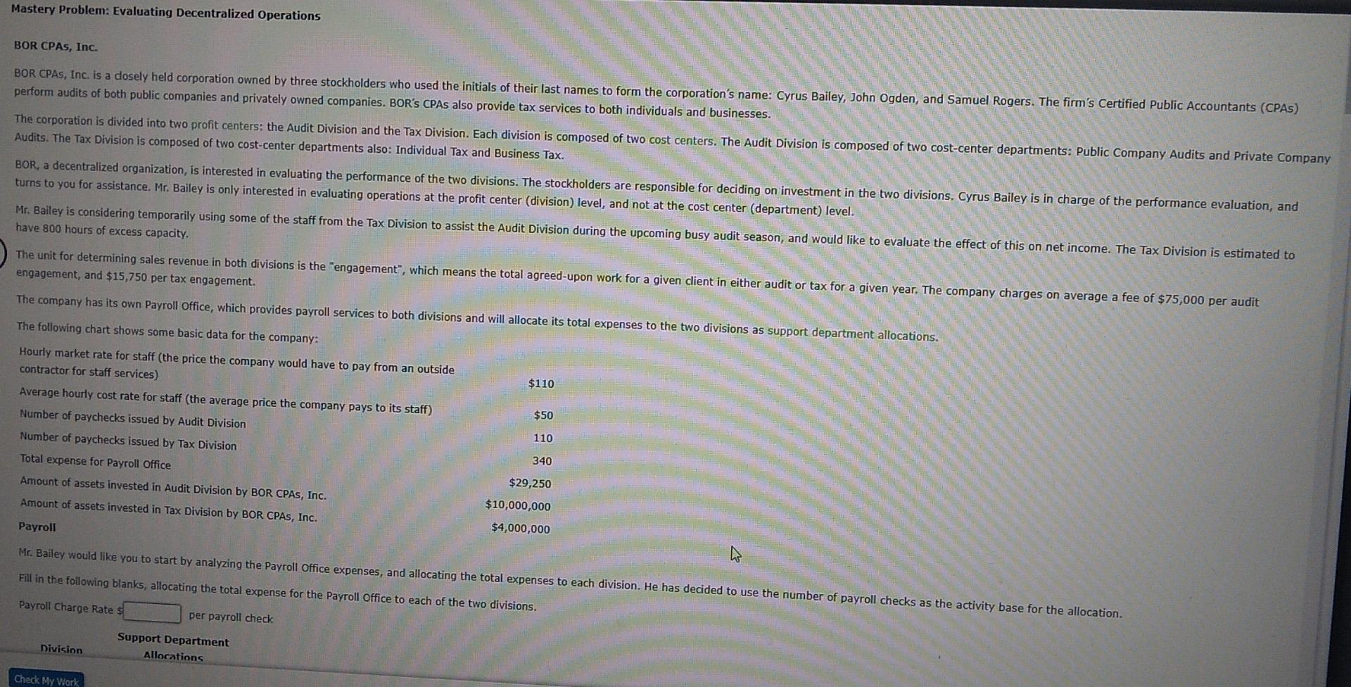Mastery Problem: Evaluating Decentralized Operations BOR CPAS, Inc. BOR CPAs, Inc.