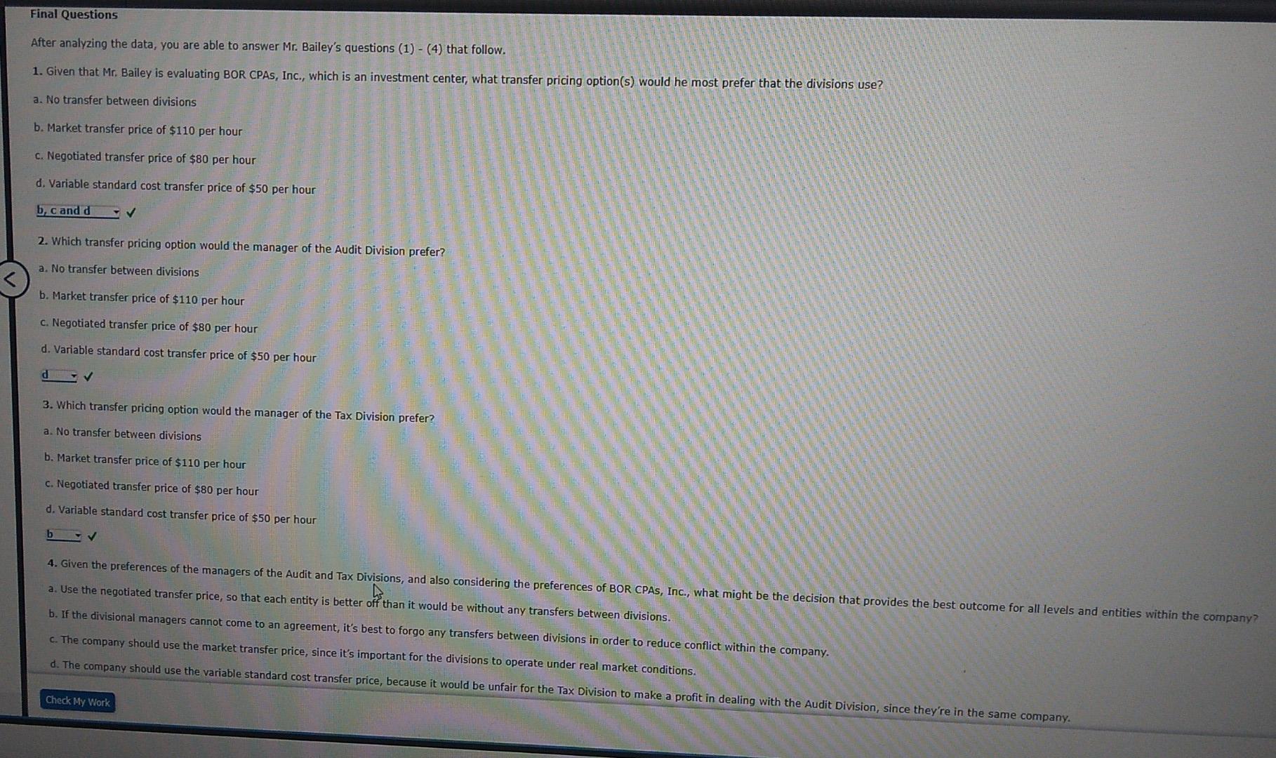of two cost-center departments: Public Company Audits and Private Company Audits. The