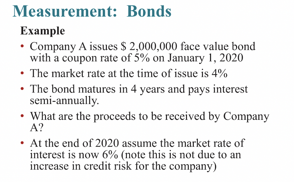  . Measurement: Bonds Example Company A issues $ 2,000,000 face value