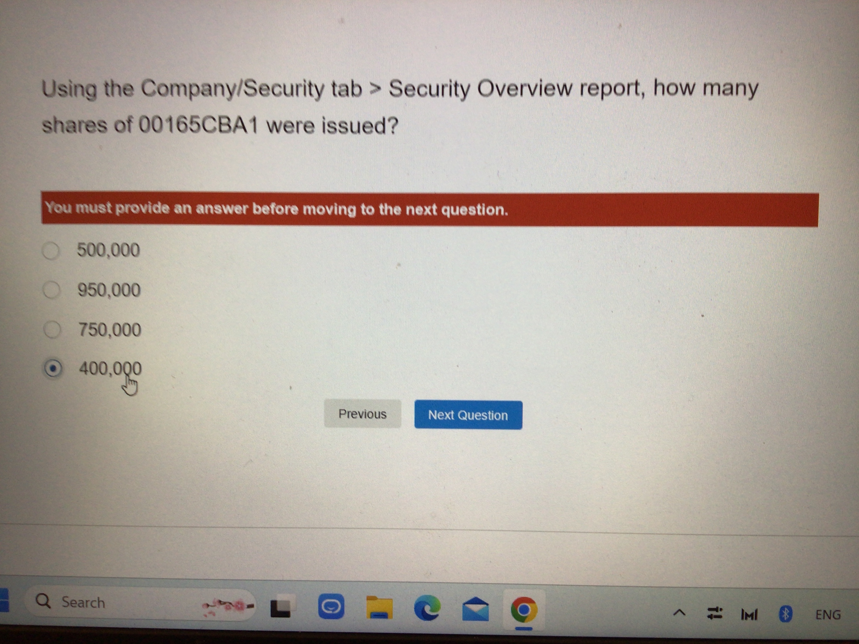  Using the Company/Security tab > Security Overview report, how many shares