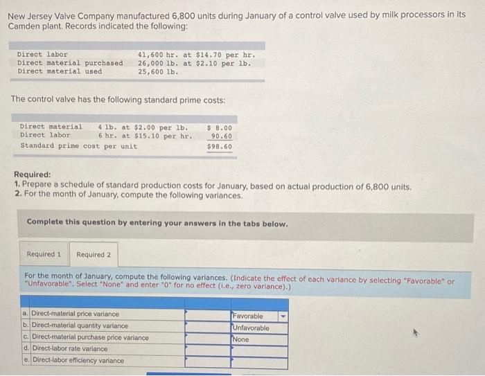 manufactured 6,800 units during January of a control valve used by milk