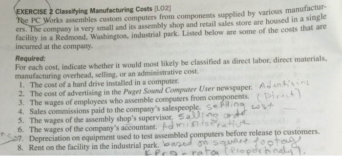  Solve Exersice 2 please Classifying Manufacturing Costs [L02] The PC Works