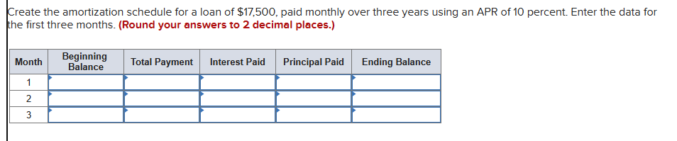 will thumbs up Create the amortization schedule for a loan of $17,500,