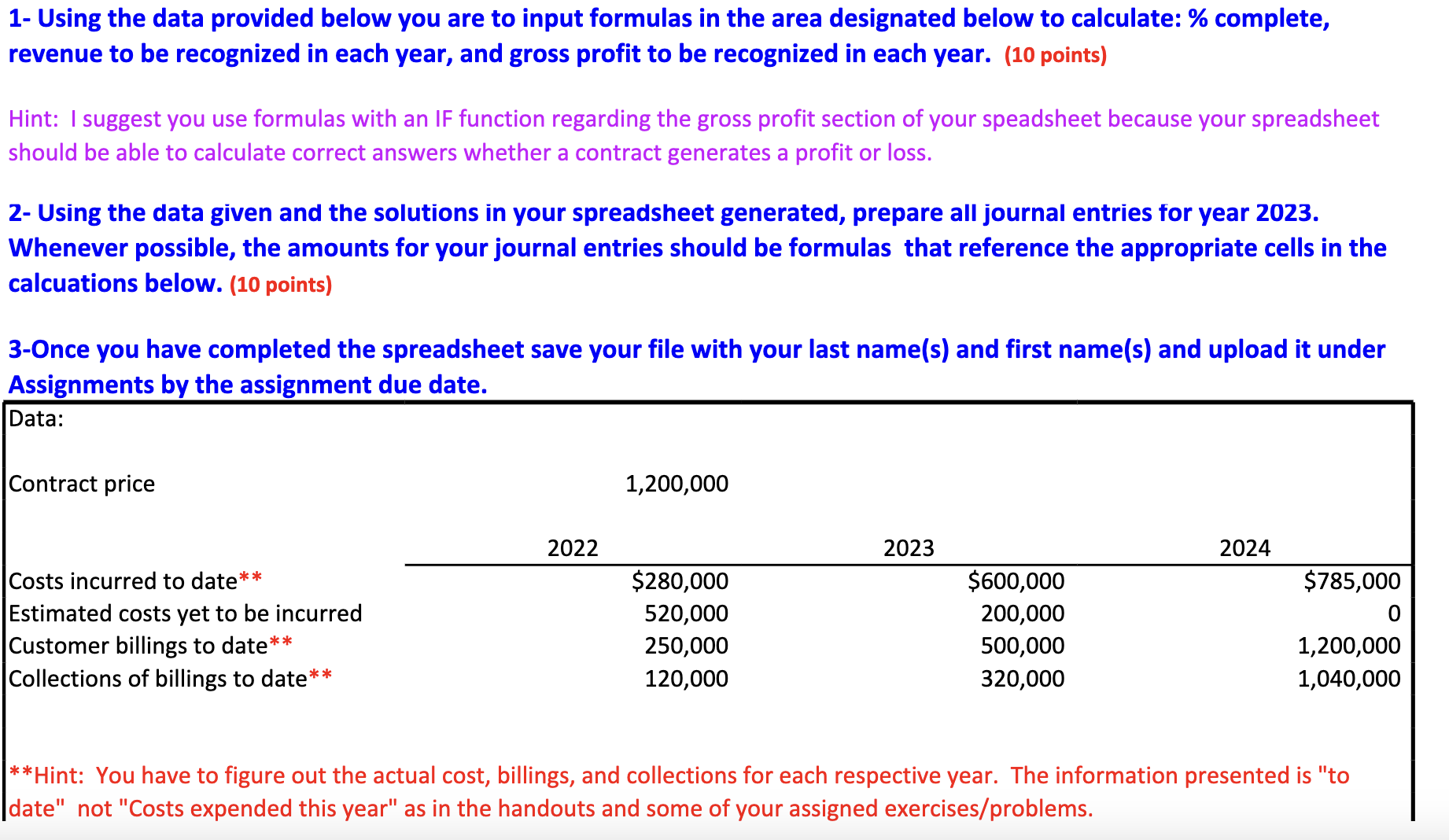  1- Using the data provided below you are to input formulas