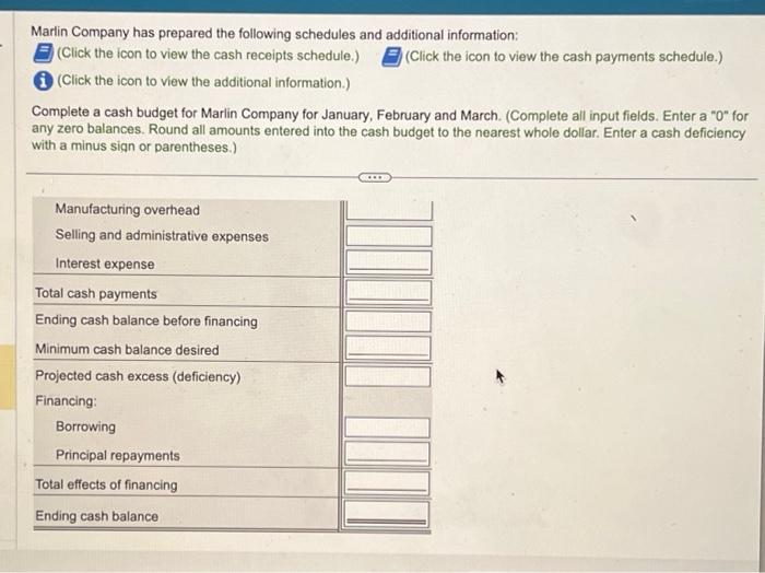 has prepared the following schedules and additional information: (Click the icon to