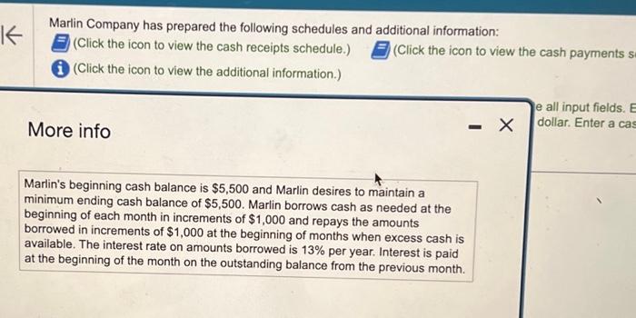 of $5,500. Marlin borrows cash as needed at the beginning of each