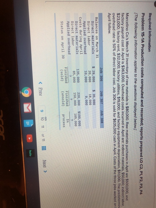  Required information Problem 15-1A Production costs computed and recorded; reports prepared