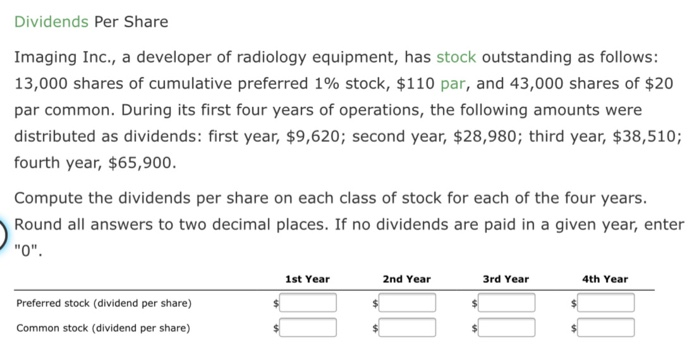  please answer everything Dividends Per Share Imaging Inc., a developer of