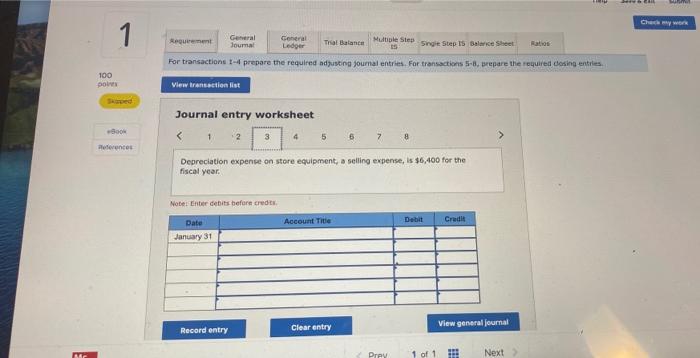 required adjusting journal entries. For transactions 5-8, prepare the required closing entries