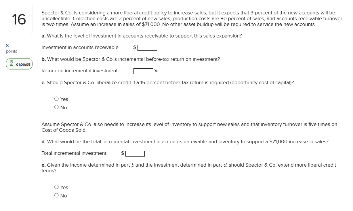  16 8 points 01:00:05 Spector & Co. is considering a more