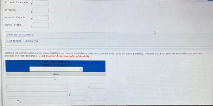 (Part Level Submission) The current assets and current abilities sections of the