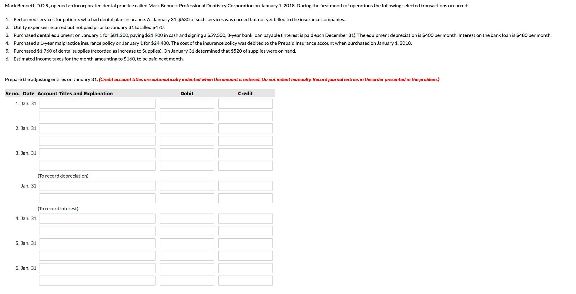 Mark Bennett, D.D.S., opened an incorporated dental practice called Mark Bennett