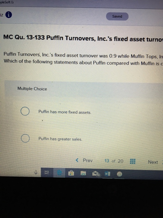  pleSoft E Saved MC Qu. 13-133 Puffin Turnovers, Inc.'s fixed asset