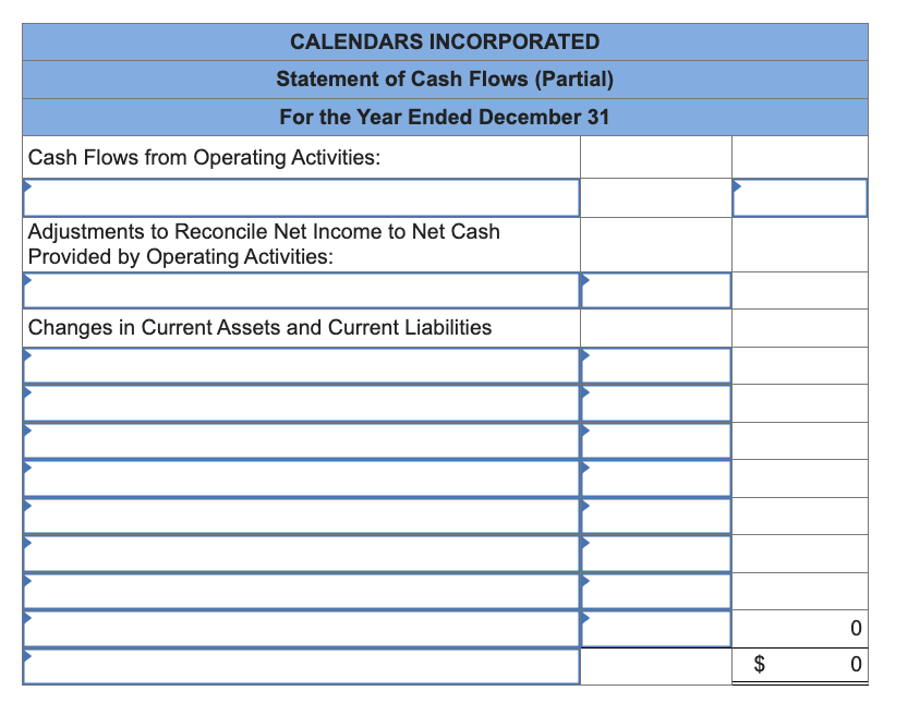 for Calendars Incorporated for the year ended December 31 are presented below.