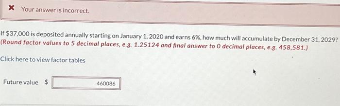  X Your answer is incorrect. If $37,000 is deposited annually starting