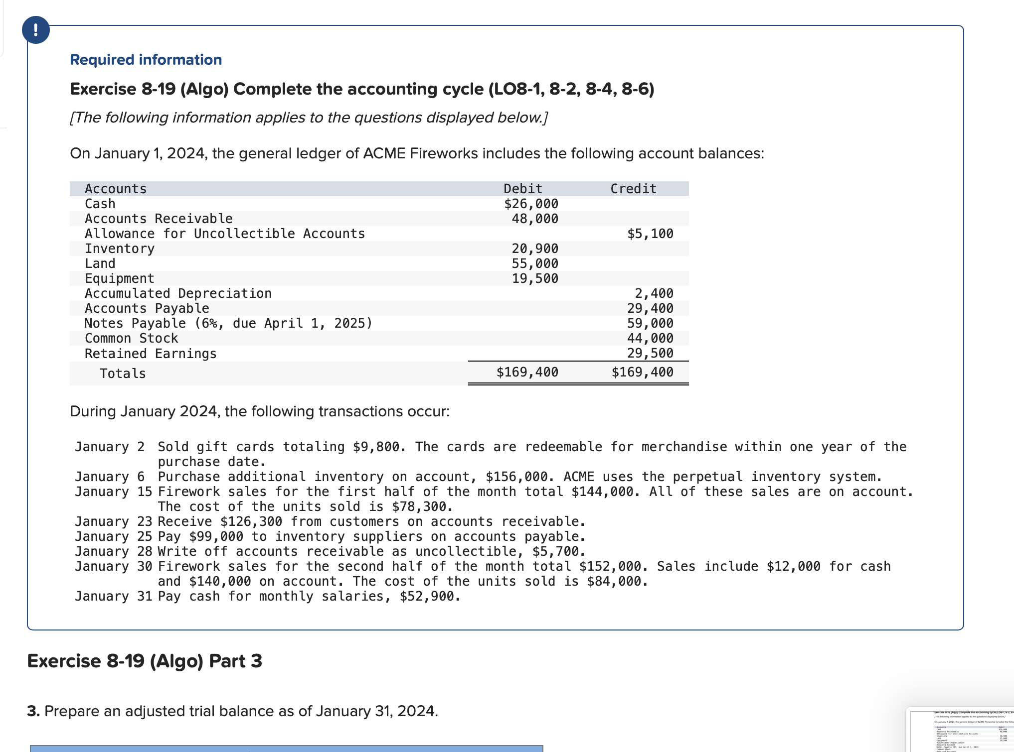 Required information Exercise 8-19(Algo) Complete the accounting cycle (LO8-1,8-2,8-4,8-6) [The following