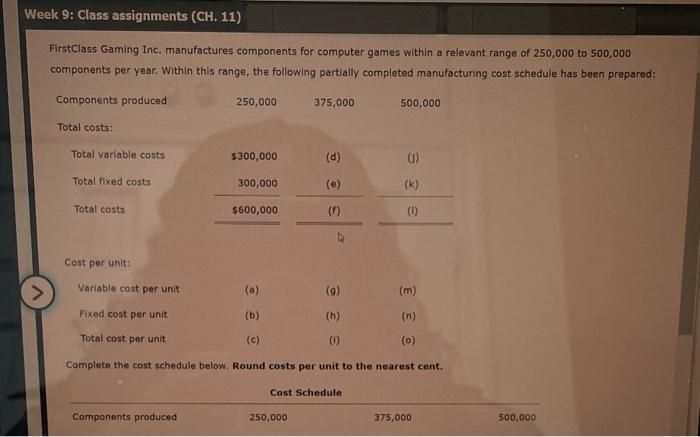  FirstClass Gaming Inc, manufactures components for computer games within a relevant