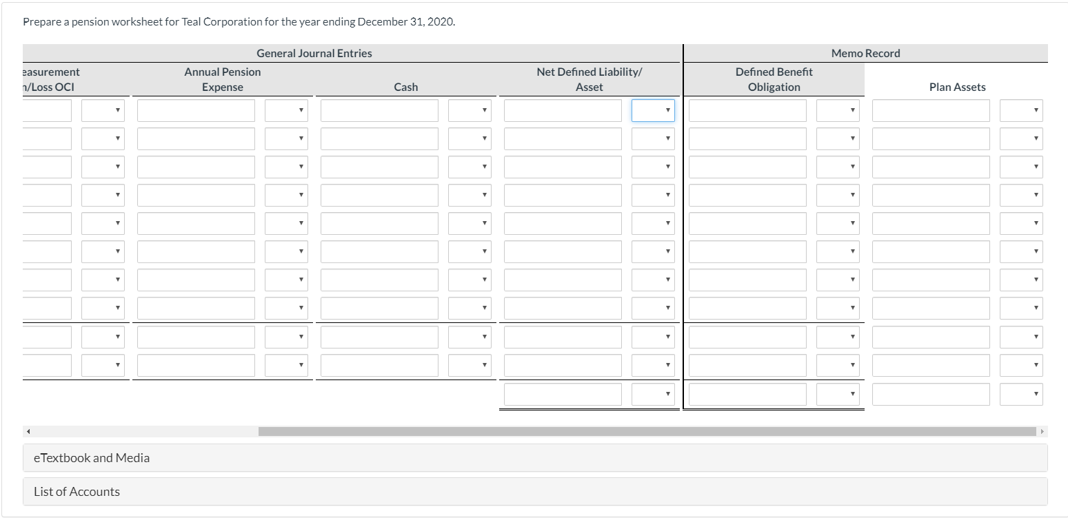 Teal' financial records indicated the following information related to the company's defined