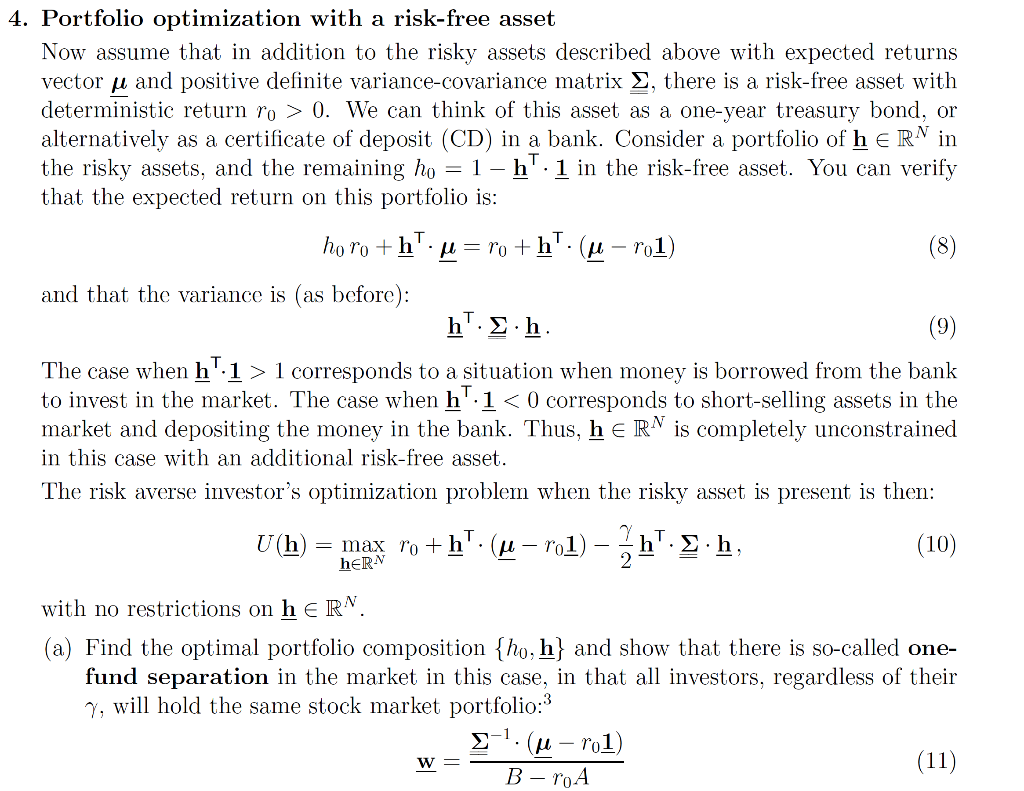 Portfolio optimization with a risk-free asset 4. Portfolio optimization with a risk-free