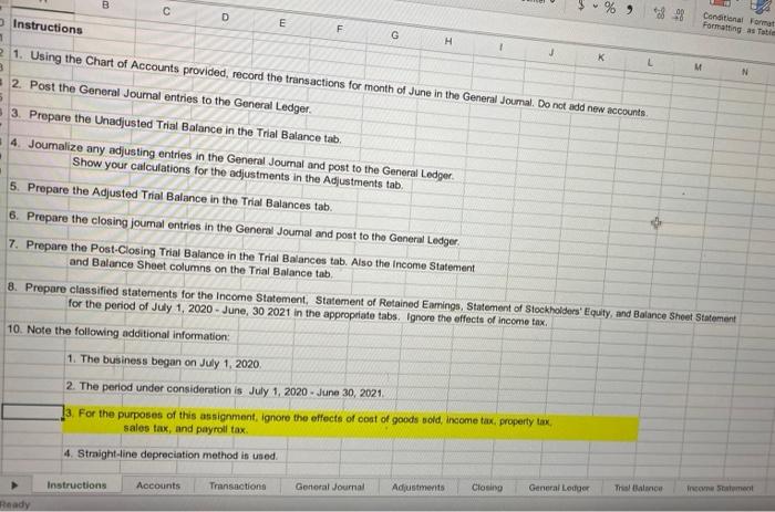  B % D Instructions E Conditional Format Formatting as Tatic F