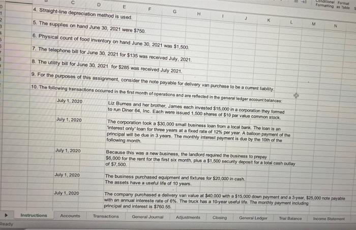 1 G H 21. Using the Chart of Accounts provided, record the