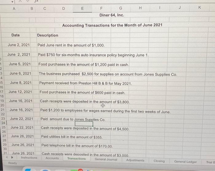 Trial Balance tab, 4. Joumalize any adjusting entries in the General Joumal