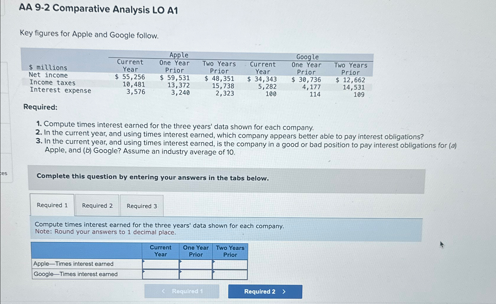  AA 9-2 Comparative Analysis LO A1 Key figures for Apple and