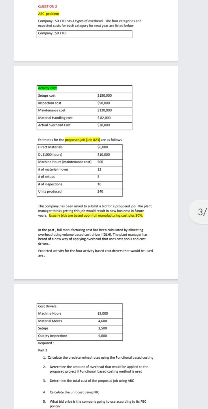  please solve 5th question ASAP QUESTION 2 2 ABC problem Company