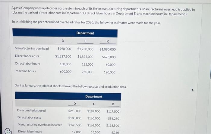 help step by step for b please Agassi Company uses a job