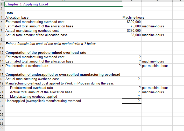 1 Chapter 3: Applying Excel 2 3 Data 4 Allocation base