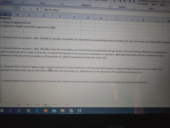 Formatting ble Styles Alignment Number Age (in days) B D F G