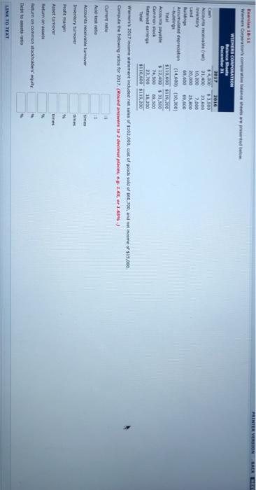 Please help! Thank you:) PRINTER VERSION BACK NER Exercise 13:11 Wemers Corporation's