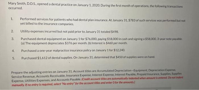  Mary Smith, D.D.S., opened a dental practice on January 1, 2020.