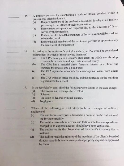  1S. A primary purpose for establishing a code of ethical conduct