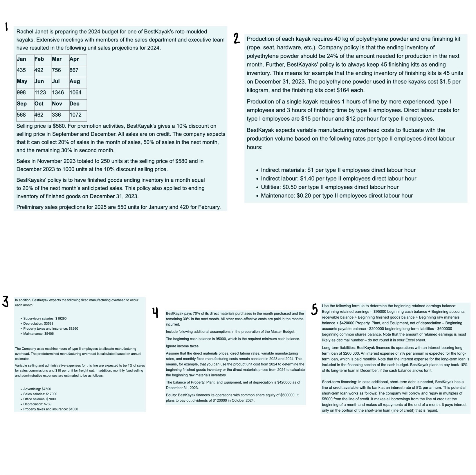  Question: In Excel, prepare by month and in total for 2024