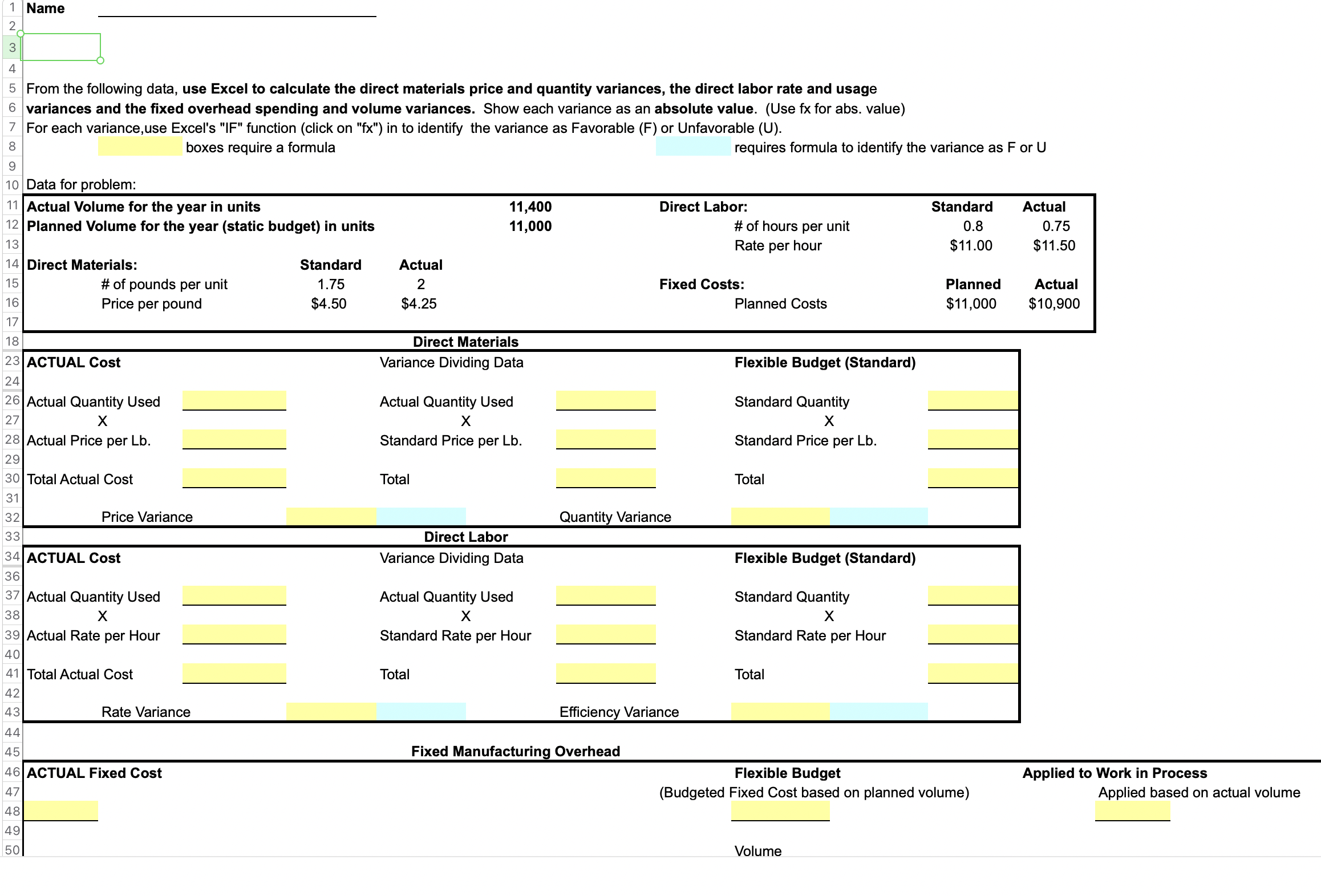 1 Name 2 3 4 5 From the following data, use