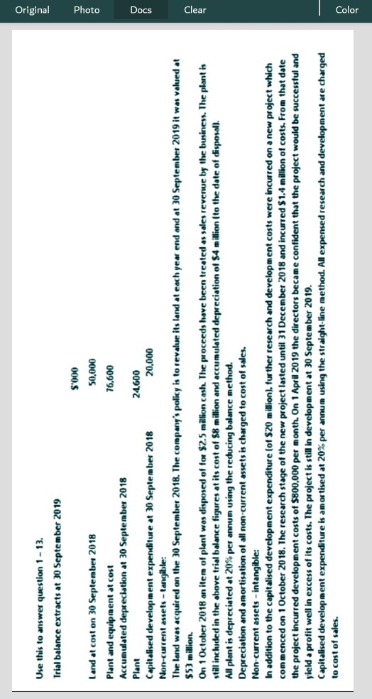 Original Use this to answer question 1 - 13. Trial balance