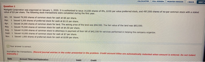 CALCULATOR FULL SCREEN PRINTER VERSION BACK NEXT Question 1 Marigold Corporation