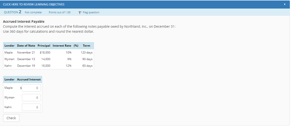  CLICK HERE TO REVMEW LEARNING OBJECTIVES QUESTION 2 Not complete Points