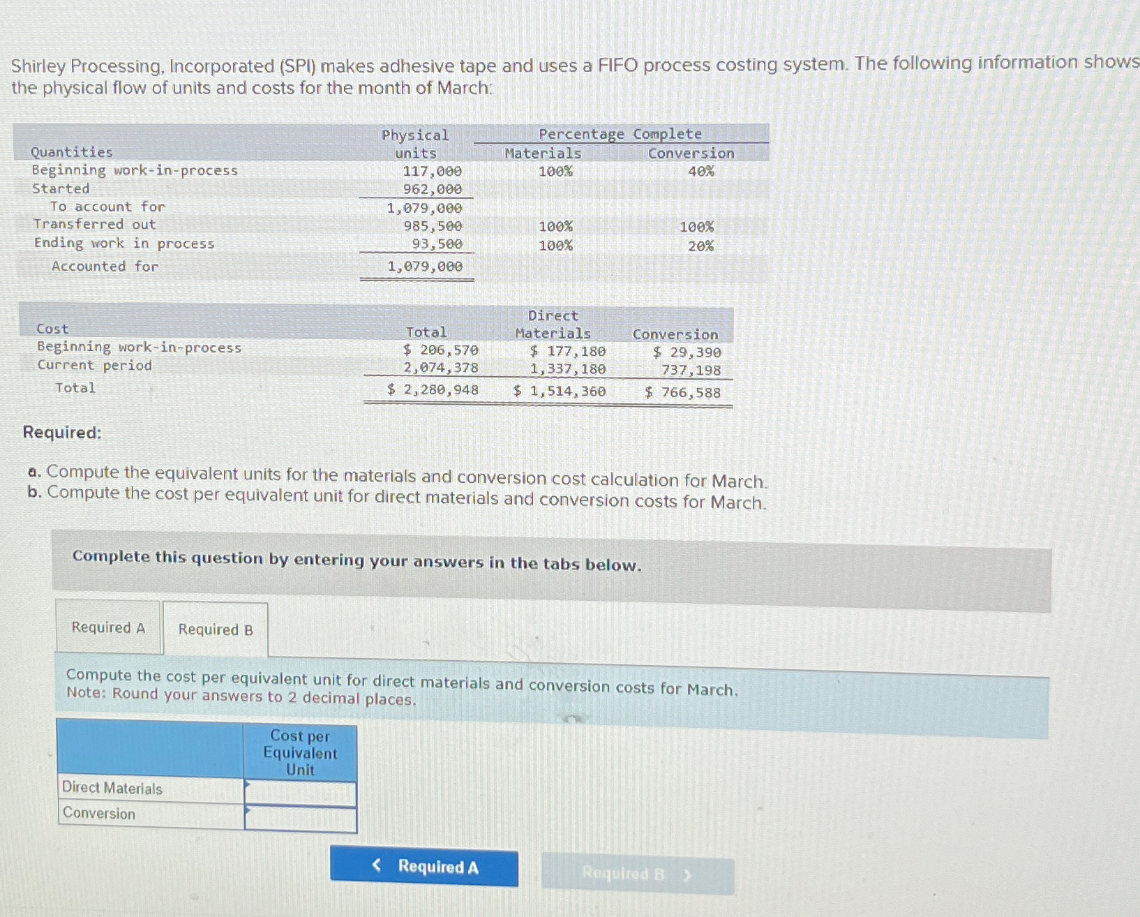  Shirley Processing, Incorporated (SPI) makes adhesive tape and uses a FIFO