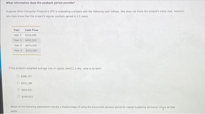  please dont cut off answer What information does the payback period