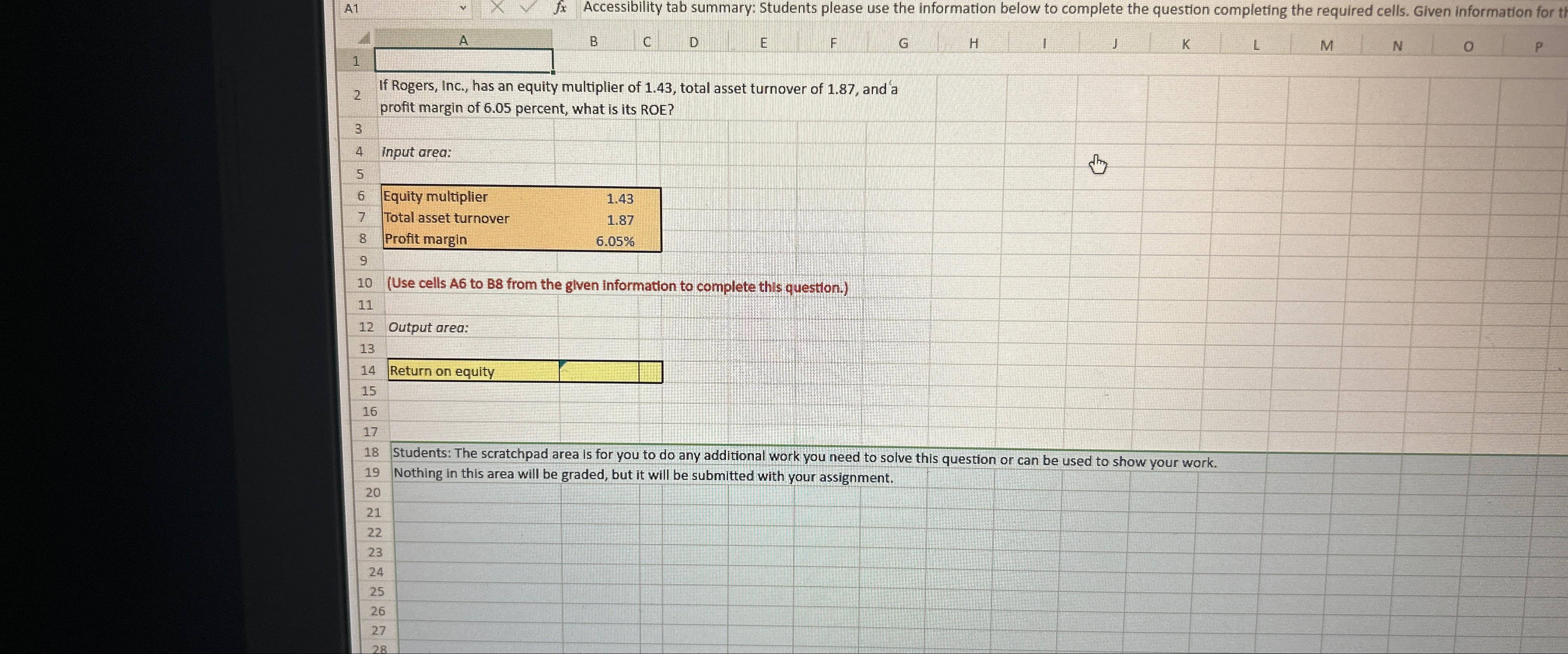  A1 Accessibility tab summary: Students please use the information below to